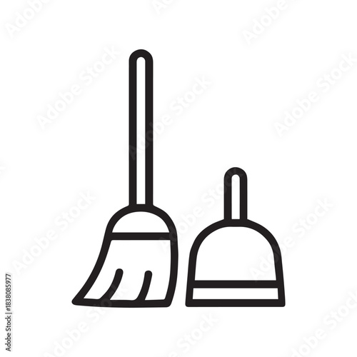 Broom and Dustpan Vector Icon – Cleaning Tools, Housekeeping Equipment