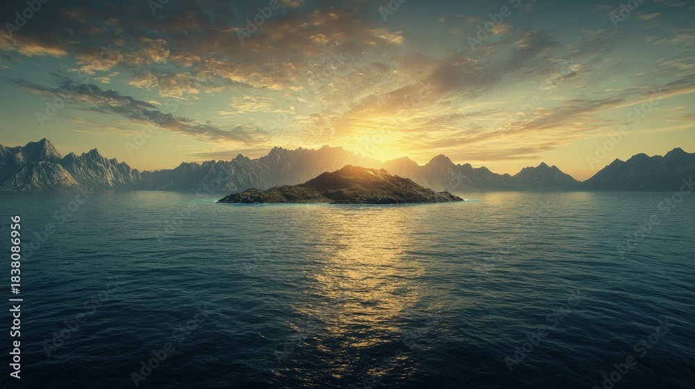 Fototapeta premium Serene island scene at sunset.