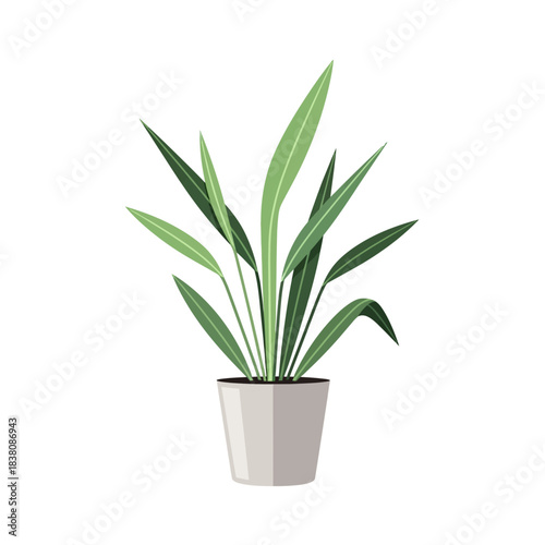 Stylized depiction of a potted plant with lush foliage against a stark backdrop