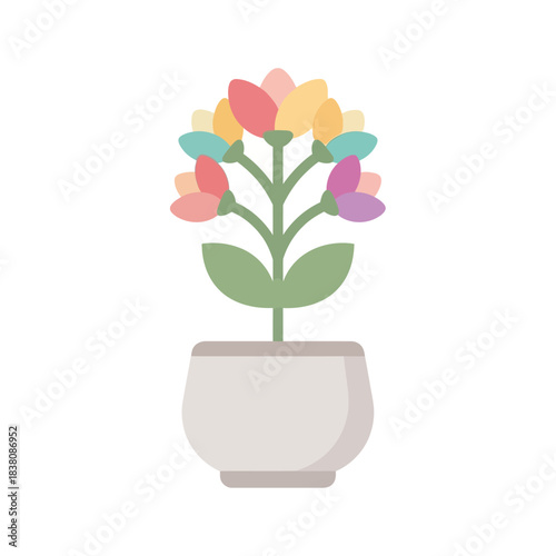 Stylized indoor flowering plant with pastel petals radiating vibrant charm for decorations