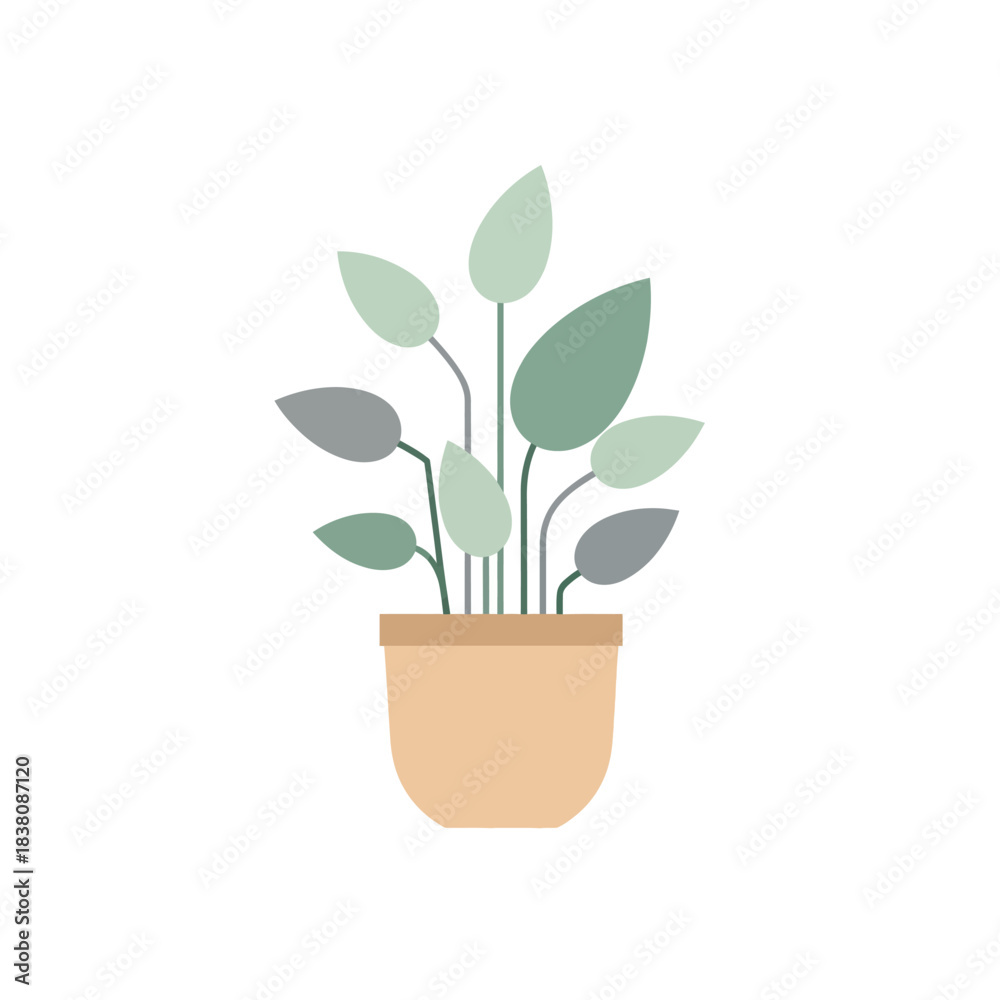 Fototapeta premium Stylized potted plant illustration showcasing a subtle blend of green and gray leaves minimal