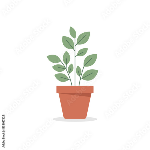 Stylized vector illustration of a potted plant with green foliage on a plain background
