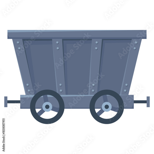 Wooden empty mine cart. Cartoon mine trolley. Vector design illustration isolated on white background