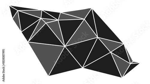 Abstract Low Poly Geometric Shape with White Outlines Against Black Background Futuristic Digital Art