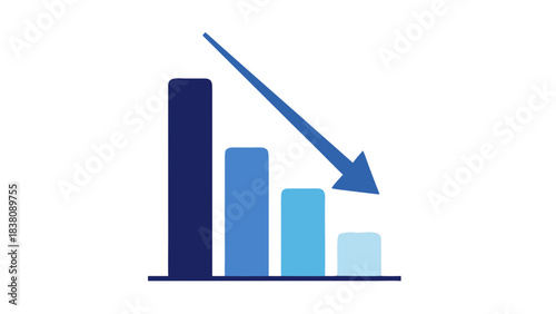 Blue Bar Graph With Downward Arrow Indicating Financial Loss And Economic Decline On A Black Background