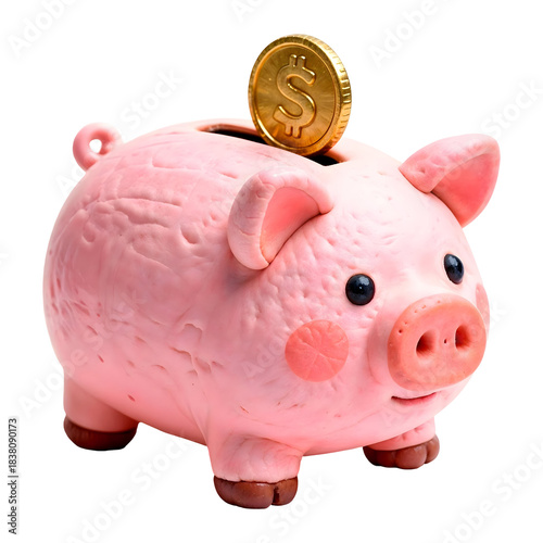Piggy bank 3D illustration, isolated on transparent background, png