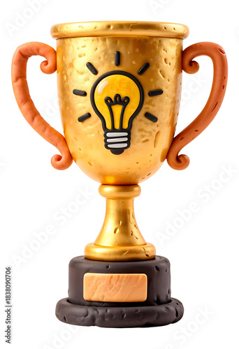 3D Innovation Trophy Illustration, Isolated on Transparent Background