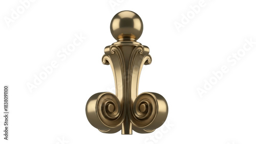 Isolated ornate decorative moulding element in gold color for furniture decoration material