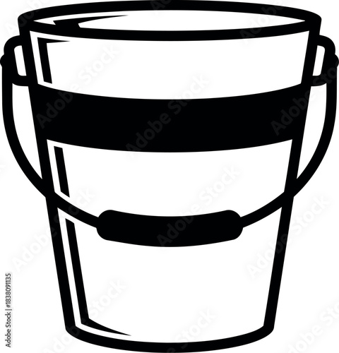 Simple line drawing of a classic metal bucket with handle