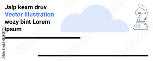 Business strategy, cloud technology, planning, leadership, conceptual design, innovation. Stylized cloud alongside a chess knight icon and placeholder text. Business strategy and leadership symbolism