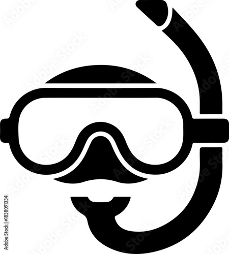 Snorkeling mask and tube silhouette vector illustration