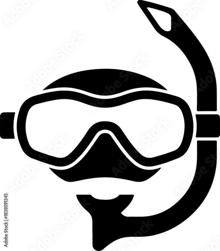 Snorkeling mask and tube silhouette vector illustration