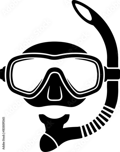 Snorkeling mask and tube silhouette vector illustration
