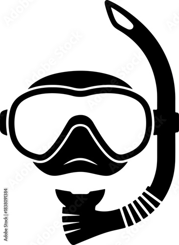 Snorkeling mask and tube silhouette vector illustration
