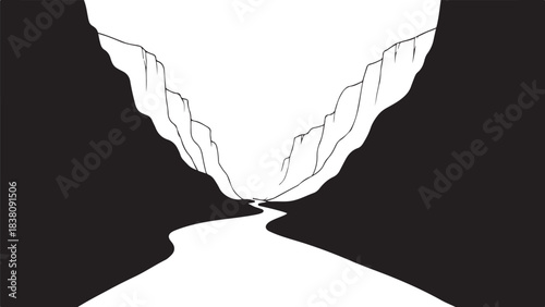 Stylized canyon with winding river and cliffs Keywords: canyon, river, cliffs, gorge, landscape