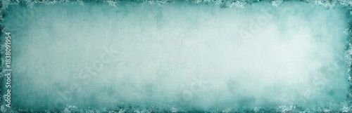 Textured teal background border with grunge effect. Faded mottled linen fabric surface. Coastal summer home decor textile pattern. Repeatable banner.