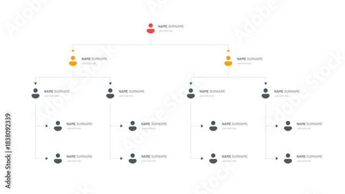 Organizational chart of the company, hierarchy, horizontal infographics, organizational structure elements