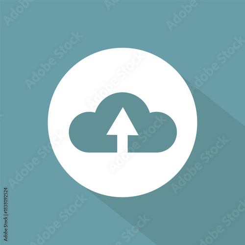 Cloud upload icon. Data storage symbol. Internet service Vector graphic. Flat long shadow.