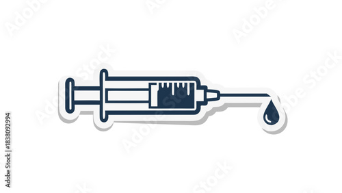 Blue Syringe With Droplet Of Liquid On Black Background Medical Concept Isolated Vector Illustration