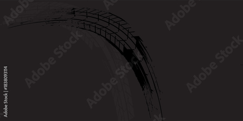 Tire tracks, motorcycle or car wheel tread marks, grunge vector. Road rally bike or motocross tire tracks.