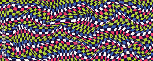 Seamless colourful checkerboard pattern. Groovy trippy abstract background. Vintage retro style wallpaper for textile, fabric, wrapping paper. Vector check surface