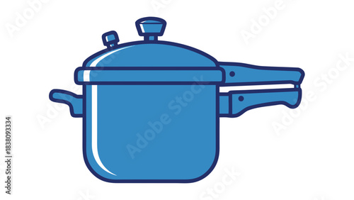 Blue Pressure Cooker With Silver Handle On Black Background Simple Vector Illustration