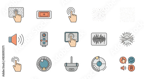 Set of icons representing technology and user interface elements.
