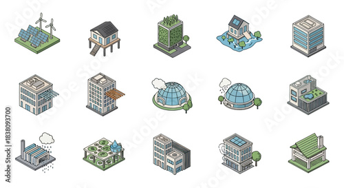 Isometric Building and Architecture Icon Set Illustration.