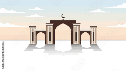 Islamic Gateway with Arches and Crescent Moon Symbol.