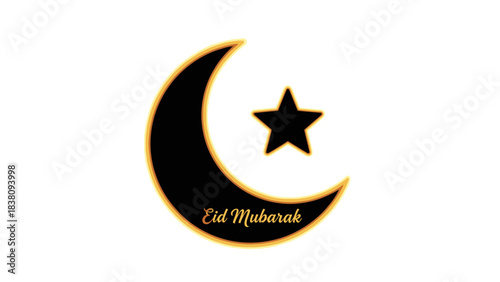 Islamic crescent moon and star symbol Eid Mubarak greeting.