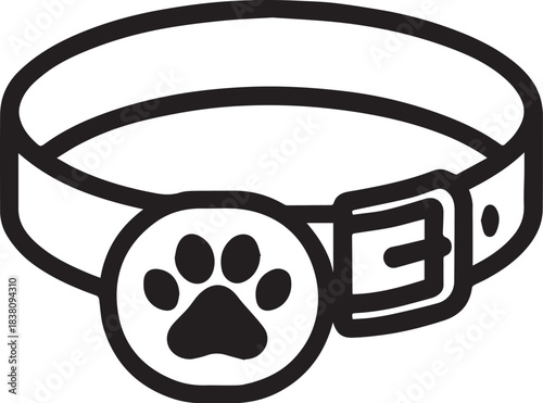 A minimalist illustration of a pet collar featuring a paw print, a symbol of pet companionship and care.