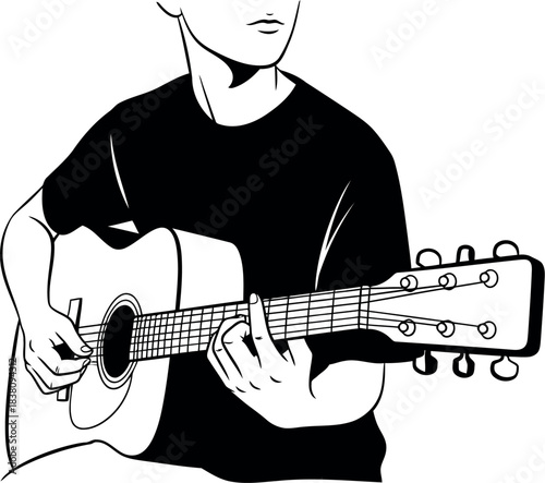 Sketch of a person playing an acoustic guitar with a black shirt