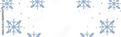 Frosty winter border with pale blue geometric snowflakes and scattered stars framing wide white copy space, perfect for Christmas greetings, seasonal invitations, web banners, and festive holiday prom
