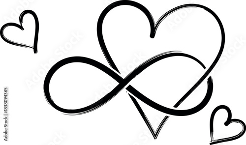 Elegant infinity heart symbol with two small hearts