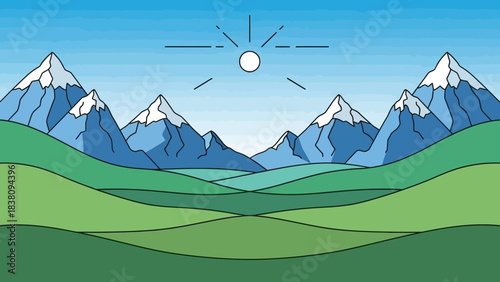 Mountain Scenery: A picturesque mountain range against a vibrant blue sky, inviting exploration and appreciation of natural landscapes.