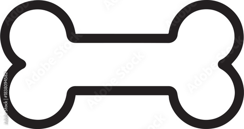 A minimalist illustration of a simple bone icon. The image features a solid black outline with a classic bone shape, symbolizing a pet-friendly design.