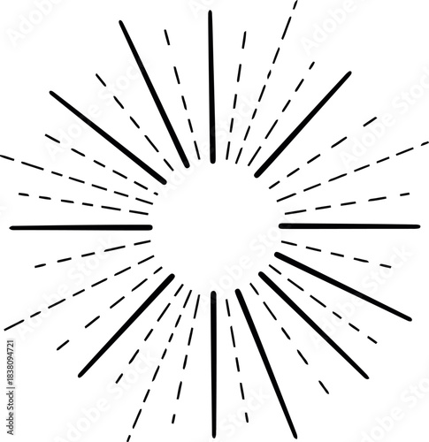 Abstract sunburst design with radiating lines and dashes