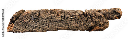 The end of an old wood board isolated on a white background.