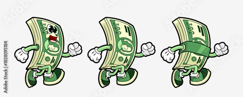 Running Money Stacks Cartoon Illustration