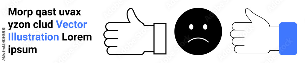Fototapeta premium Feedback, reviews, decision-making, opinions, user preferences, social media. A black neutral face between a thumbs-up and thumbs-down. Feedback and reviews concept