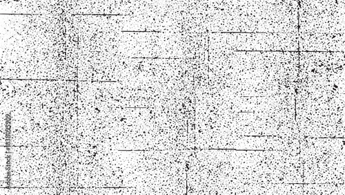 Abstract geometric grunge texture with small chaotic elements and horizontal lines on transparent background for modern distressed effects