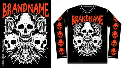 tshirt illustration design metal band merchandise three skull