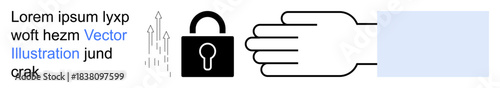 Cybersecurity, data privacy, online security, digital protection, identity validation, technology. A lock flanked by a hand and data stream. Cybersecurity and data privacy
