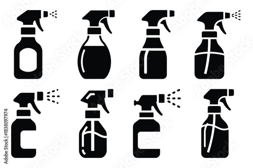 Set of Minimalist black vinegar sprayer kitchen tool silhouette icon set