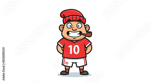 Cartoon character with beanie and soccer uniform displaying unique personality vector style image