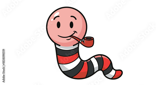 Cartoon Worm with Pipe Illustration Character for Children's Storybooks and Educational Materials