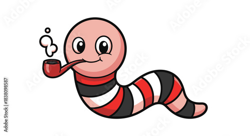 Charming striped worm enjoying a leisurely pipe creating playful character illustration