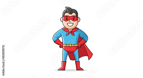 Enthusiastic cartoon superhero illustration with confident pose and cheerful smile