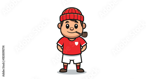 Cartoon Illustration of a Boy with a Pipe Character Design in Red and White