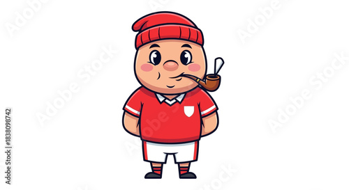 Whimsical cartoon character with pipe, rendered in a clean, illustrative style adorable vector